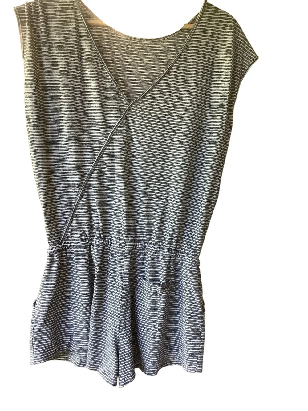prAna Striped Romper XS Gray White Casual Lounge Travel Summer One Piece - Picture 3 of 6